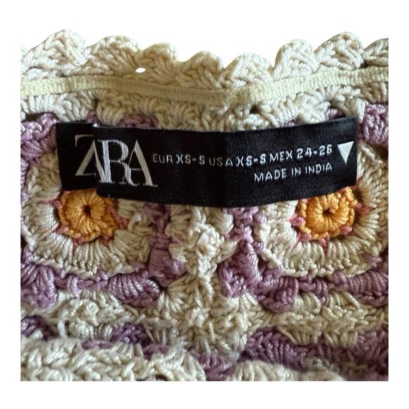 ZARA Crochet Daisy Floral Crop Top Multicolor Knit Boho Festival Tank XS - Picture 7 of 7